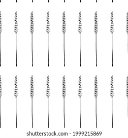 Seamless pattern. Drawing of cereals - spikelets of wheat. Vector illustration. Black sketch