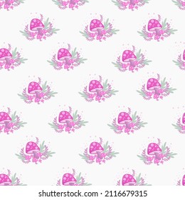 Seamless pattern drawing cute mushroom cartoon
