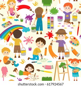 seamless pattern with drawing  elements and characters - vector illustration, eps