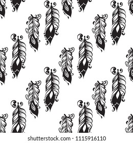 Seamless pattern with drawing of feathers
