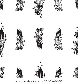 Seamless pattern with drawing of feathers