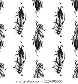 Seamless pattern with drawing of feathers