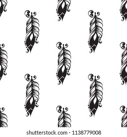 Seamless pattern with drawing of feathers