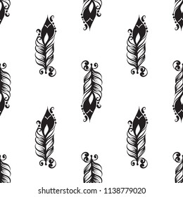 Seamless pattern with drawing of feathers
