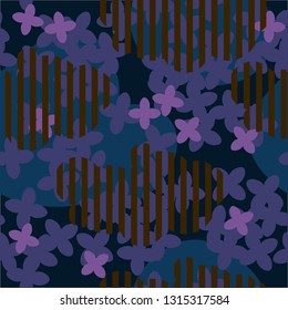 Seamless pattern with drawing flowers at dark background.