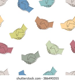 Seamless pattern with drawing of handshakes. Vector background