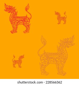 Seamless pattern drawing of lion ,thai traditional art
