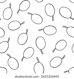 Nahtloses Muster, das Olivenfrüchte als Vektor zeichnet. Juicy leckere gesunde Beeren Fruchtoliven. Handgemalte florale Illustration Hintergrund. Zeichnungen Essen. Essbares Laub. Für Menü, Verpackung, Dekoration, Stoff