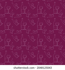 Seamless pattern with drawing in one line style soft drink booze party serving