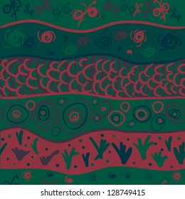 Seamless pattern with drawing original green waves