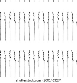Seamless pattern. Drawing of spikelet. Vector illustration. Black sketch. 