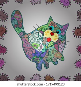 Dibujo sin problemas de zentangle cat para colorear página, efecto de diseño de pantalones, logotipo, tatuaje y decoración. Fondo compacto para papel, diseño de tela, envoltorios y papel pintado. Vector. Gato.