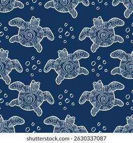 Seamless pattern with drawing zentangle turtle