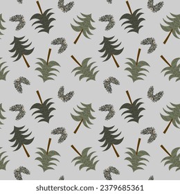 Seamless pattern with drawings of fir trees and fir branches, printed design