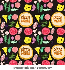Seamless pattern, drawings on the topic of food, pizzeria, packaging design, vector illustration