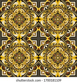 seamless pattern drawn abstract ornaments of golden colors baroque style, vector