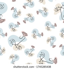 Patrón sin brillo con un retrato abstracto dibujado. Ilustración vectorial con una composición simple para impresión, textiles y texturación. Diseño plano.
