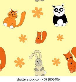 Seamless pattern. Drawn animals. Ideal for printing on fabric and paper, baby invitation