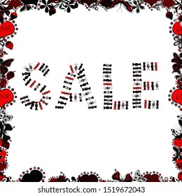Seamless pattern. Drawn art sign. Lettering. Vector illustration. Nice sale banner. Illustration in white, red and black colors.