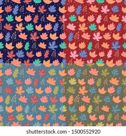 Seamless pattern. Drawn autumn colored leaves. Various color combinations. Vector full color graphics