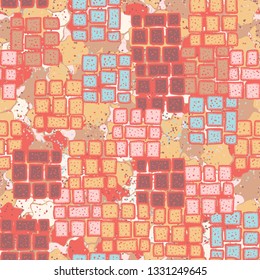 Seamless pattern. Drawn blocks scattered randomly on an abstract background.