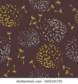 Seamless pattern with drawn blowballs at dark background.
