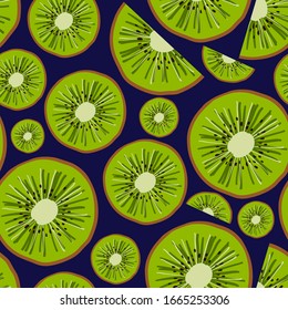 seamless pattern drawn by hand in a children 's style. Element in the form of kiwi slices . Decoration of fabric and packaging paper. Healthy diet.