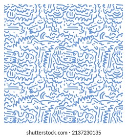 Seamless pattern drawn by a line of doodles forming abstract faces.