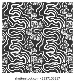 Seamless pattern drawn by a line of doodles forming abstract faces.