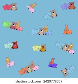 Seamless pattern, drawn cartoon animals