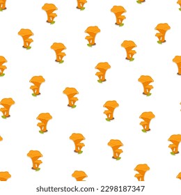 Seamless pattern of drawn chanterelles in cartoon style for children's textiles and decor. With offset contour.