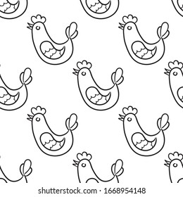 seamless pattern of drawn chickens