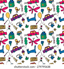 Seamless pattern, drawn in a childlike style. Vector illustration. 