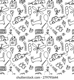 Seamless pattern, drawn in a childlike style. Vector illustration. 