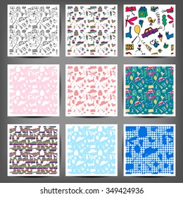 Seamless pattern, drawn in a childlike style. Vector illustration. Set
