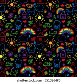 Seamless pattern, drawn in a childlike style. Vector illustration.