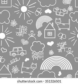 Seamless pattern, drawn in a childlike style. Vector illustration.