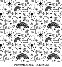 Seamless pattern, drawn in a childlike style. Vector illustration.
