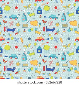 Seamless pattern, drawn in a childlike style. Vector illustration.