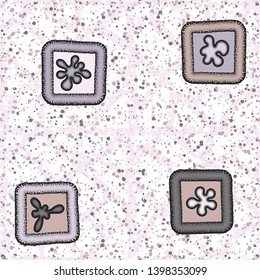 Seamless pattern. Drawn convex blots in the framework and abstract elements. Multicolor.