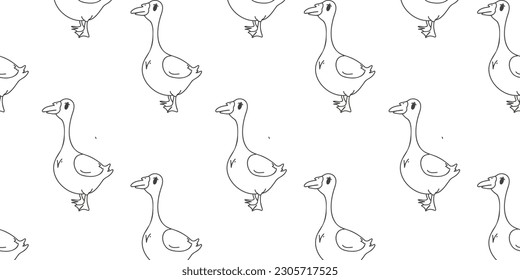 Seamless pattern with drawn cute geese. Doodle vector illustration