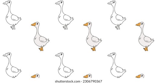 Nahtloses Muster mit gezogenen süßen Gänsen. Doodle-Vektorgrafik
