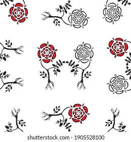 Seamless pattern of drawn decorative red and white roses