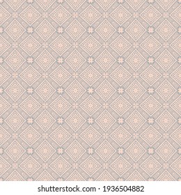 seamless pattern with drawn folk style floral ornaments in pastel light brown and light green colors, vector