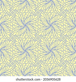 seamless pattern drawn with folk style flowers with light blue color on a yellow background, vector pattern