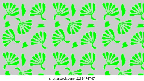 Patrón sin soldadura dibujado hojas verdes sobre una abstracción de fondo gris. Vector EPS10