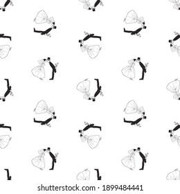 Seamless pattern of drawn happy kissing newlyweds