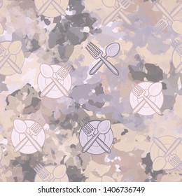 Seamless pattern. Drawn kitchen utensils and abstract elements. Multicolor. Editable.
