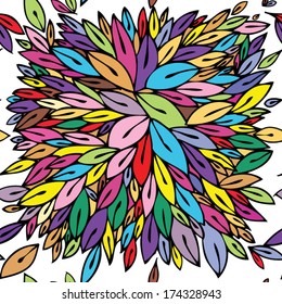 seamless pattern with drawn leaves, Color leaves pattern vector 