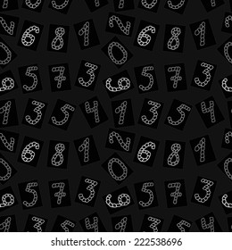Seamless pattern from the drawn numbers, repeating vector background. 